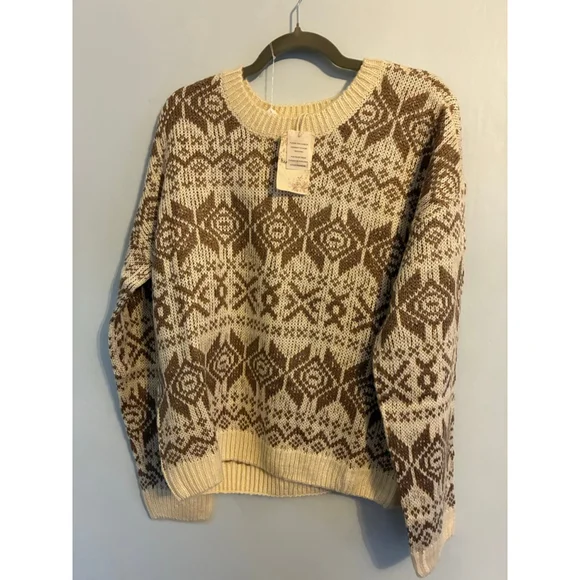 NWT Size Large Cream and Brown Pullover Sweater - Picture 3 of 7